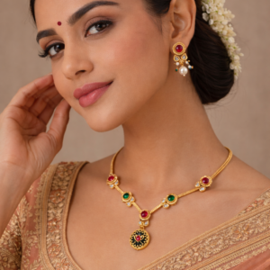 Red Green Pendant Necklace Set – Anti-Black Finish