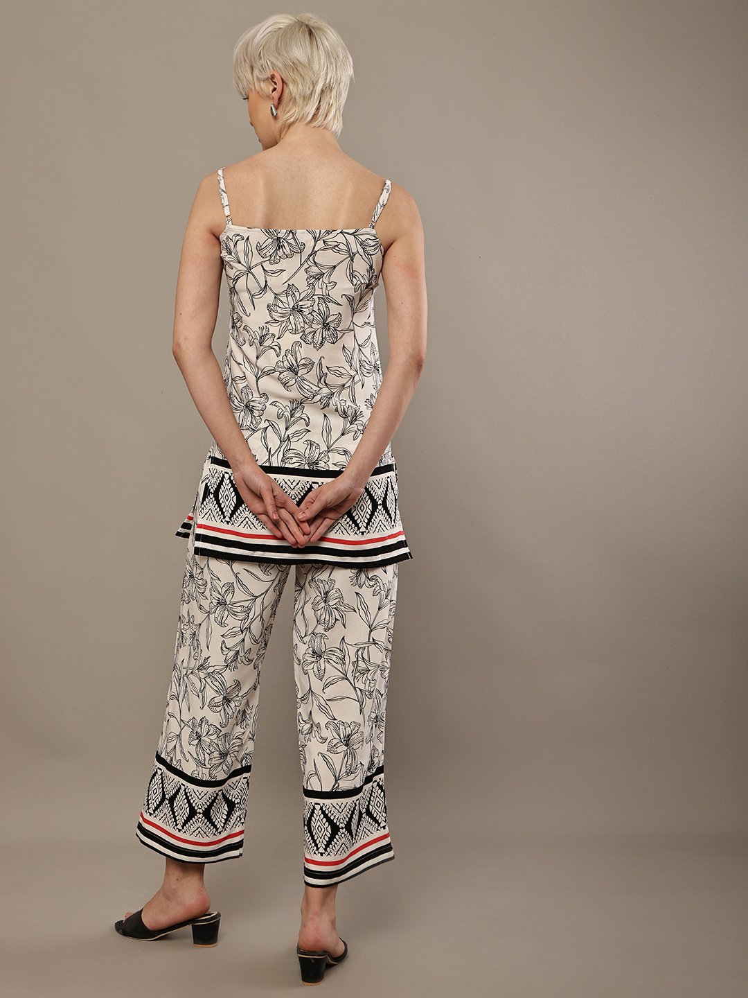 Women’s Black & White Floral Rayon Co-Ord Set – Sleeveless Camisole Top with Printed Wide Leg Pants - Image 6