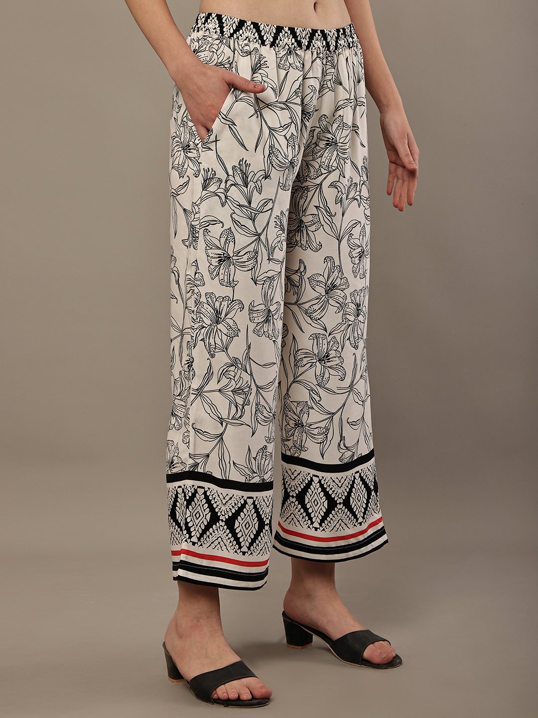 Women’s Black & White Floral Rayon Co-Ord Set – Sleeveless Camisole Top with Printed Wide Leg Pants - Image 8