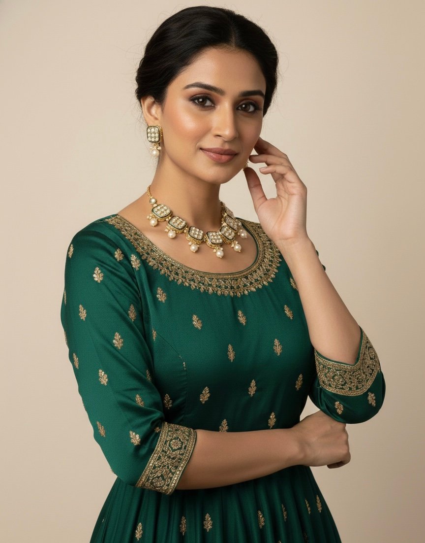 Green Kundan & Pearl Imitation Necklace Set – Anti-Tarnish Finish - Image 5