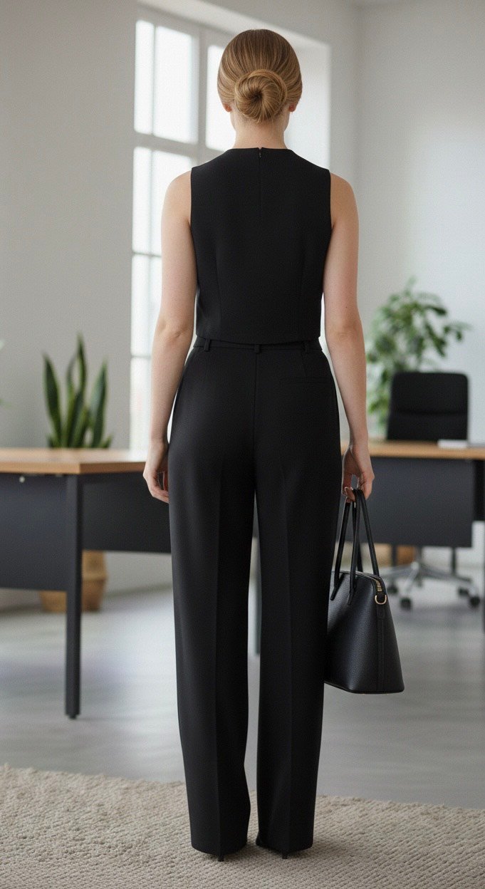 Women’s Scuba Crepe Co-Ord Set – Sleeveless V-Neck Waistcoat Top with High Waist Wide Leg Trousers - Image 5