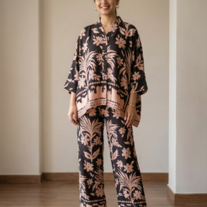 Floral Printed Kaftaan Co-Ord Set | Relaxed Fit Kaftan Top with Straight Pants