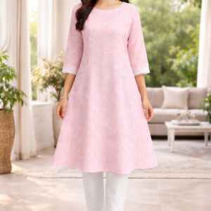 Pink Printed A-Line Kurti for Women - Elegant Casual Ethnic Wear
